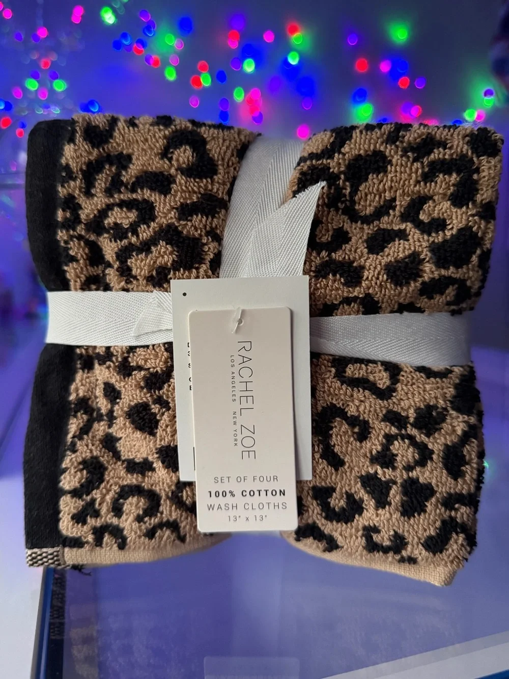 Rachel Zoe Luxe Classic Leopard cheetah animal Print bath hand washcloth Towel